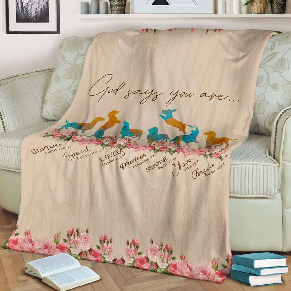 Dachshund And Flower - God Says You Are Blanket Gift For Dog lovers Birthday Gift Home Decor Bedding Couch Sofa Soft and Comfy Cozy