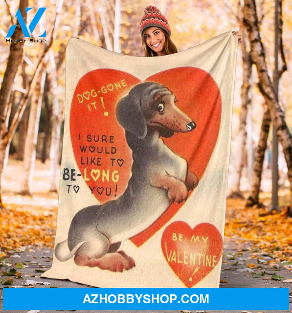 Dachshund Be My Valentine Fleece Blanket, Gift For Dog lovers, Gift For Her Wife Gift Home Decor Bedding Couch Sofa Soft And Comfy Cozy