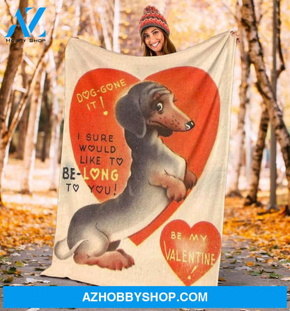 Dachshund Be My Valentine Fleece Blanket, Gift For Dog lovers, Gift For Her Wife Gift Home Decor Bedding Couch Sofa Soft And Comfy Cozy