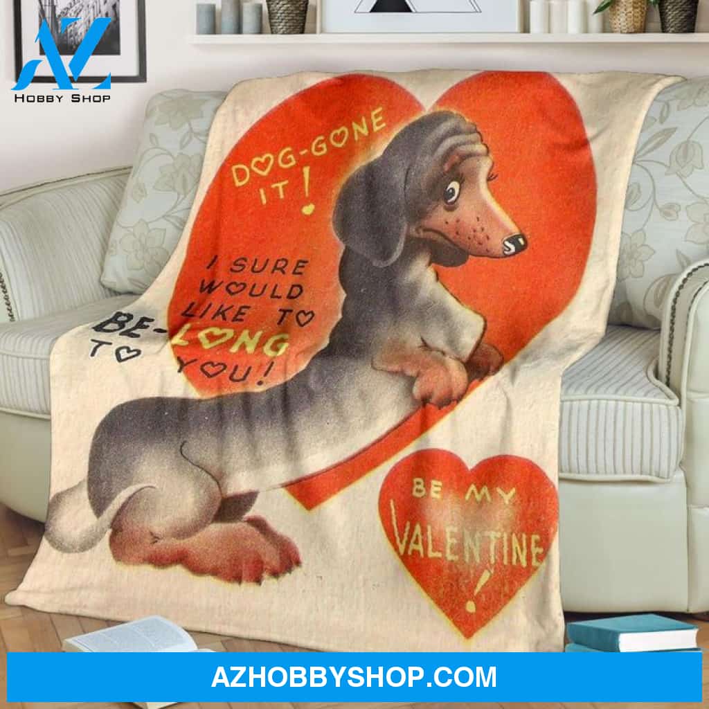 Dachshund Be My Valentine Fleece Blanket, Gift For Dog lovers, Gift For Her Wife Gift Home Decor Bedding Couch Sofa Soft And Comfy Cozy