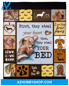 Dachshund Blanket, Dachshund Steal Your Heart Fleece Blanket