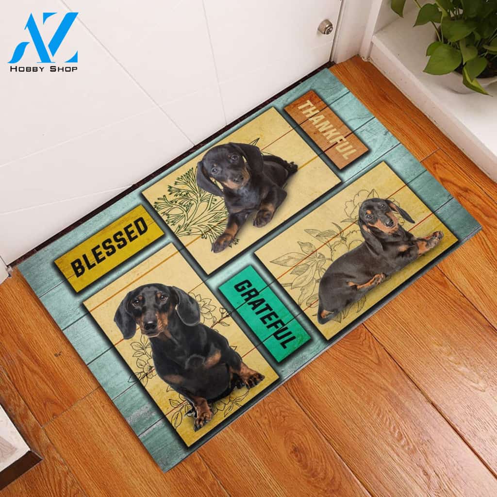 Dachshund Blessed Grateful Thankful Doormat Indoor And Outdoor Mat Entrance Rug Sweet Home Decor Housewarming Gift Gift For Friend Family Stem Feminist