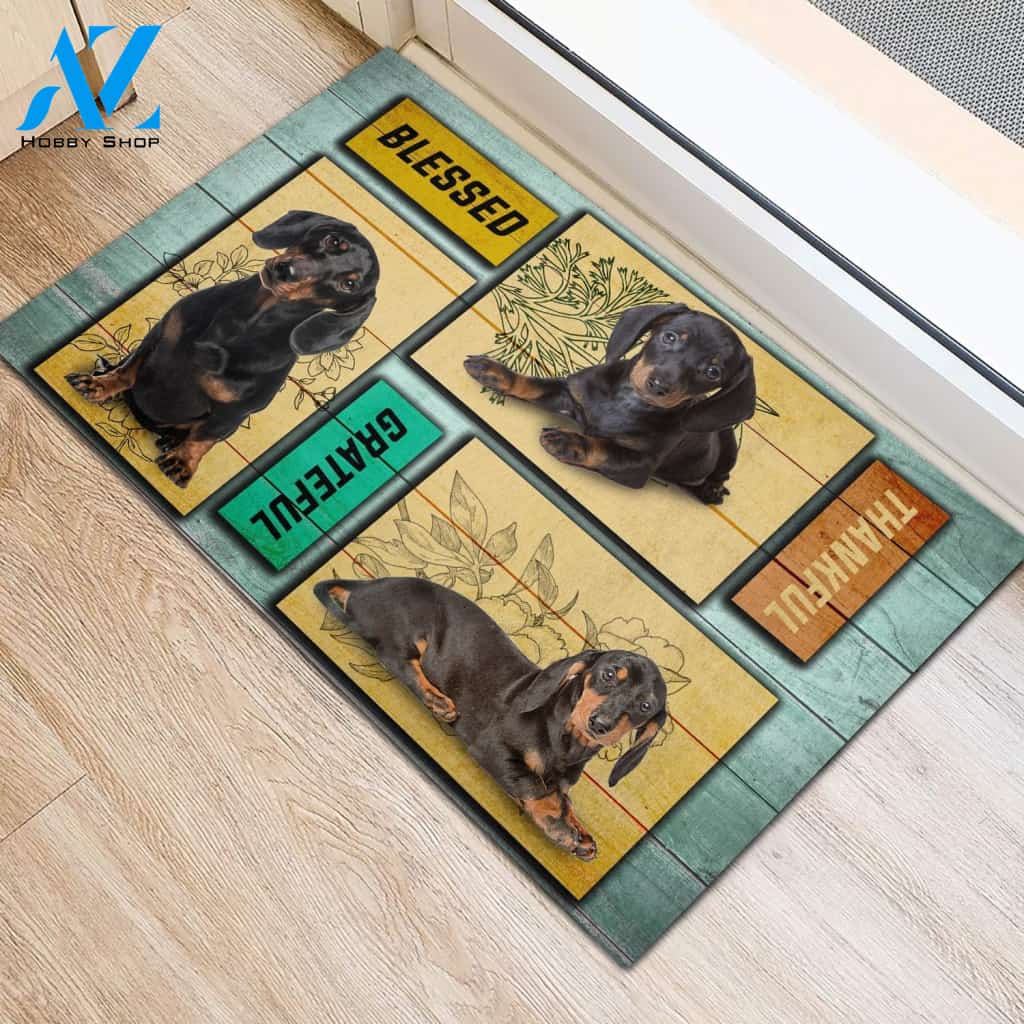 Dachshund Blessed Grateful Thankful Doormat Indoor And Outdoor Mat Entrance Rug Sweet Home Decor Housewarming Gift Gift For Friend Family Stem Feminist