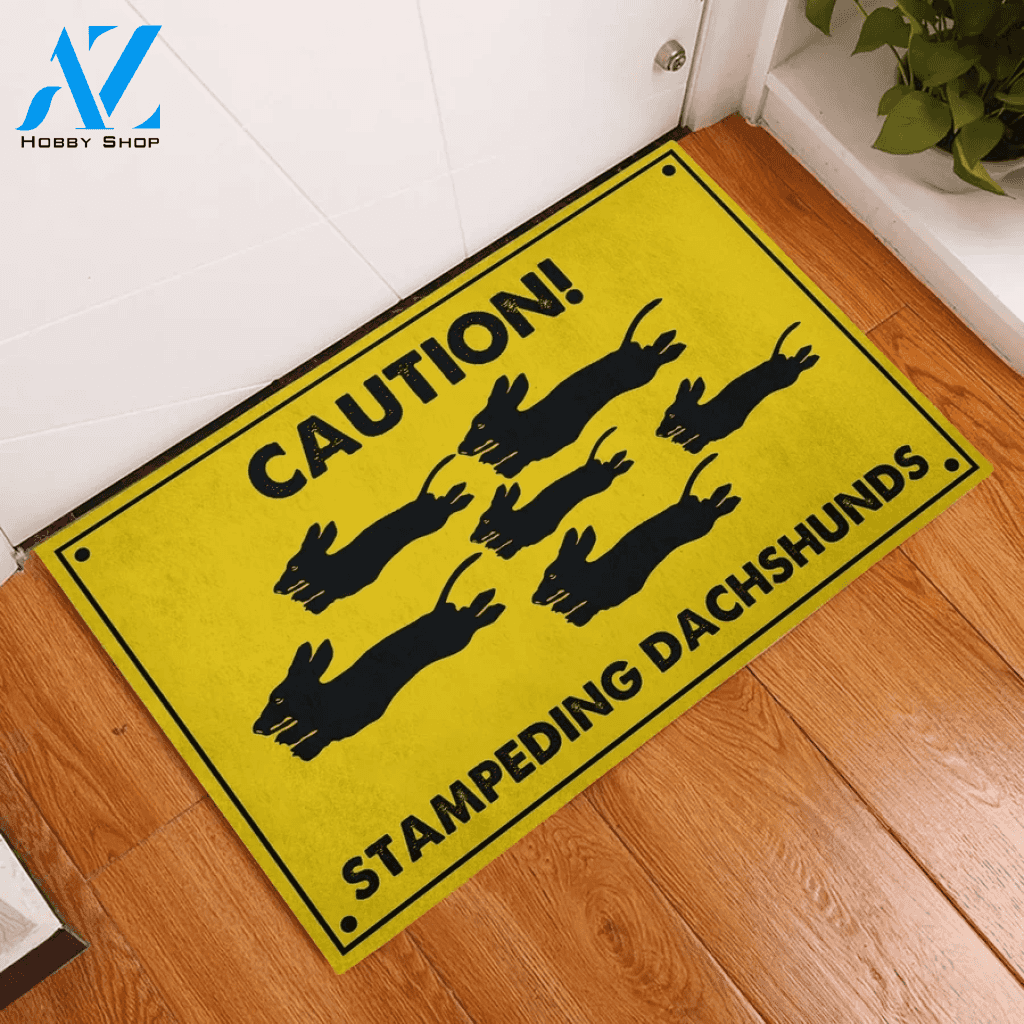 Dachshund Caution Stampeding Dachshunds Rubber Base Doormat