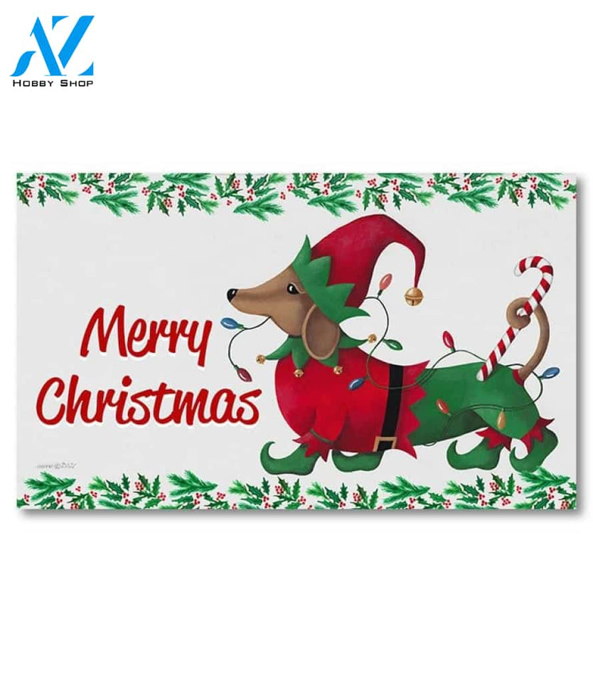 Dachshund Christmas Elf Doormat - 18" x 30"