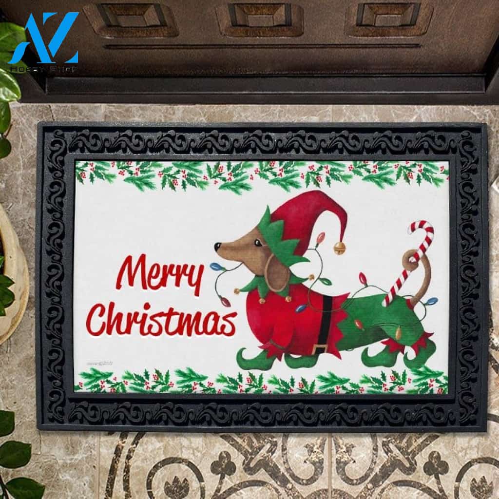 Dachshund Christmas Elf Doormat - 18" x 30"