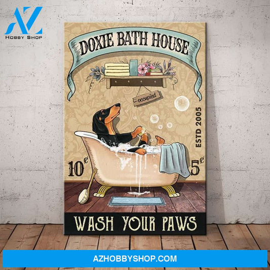 Dachshund Dog Bath House Canvas Wall Art, Wall Decor Visual Art