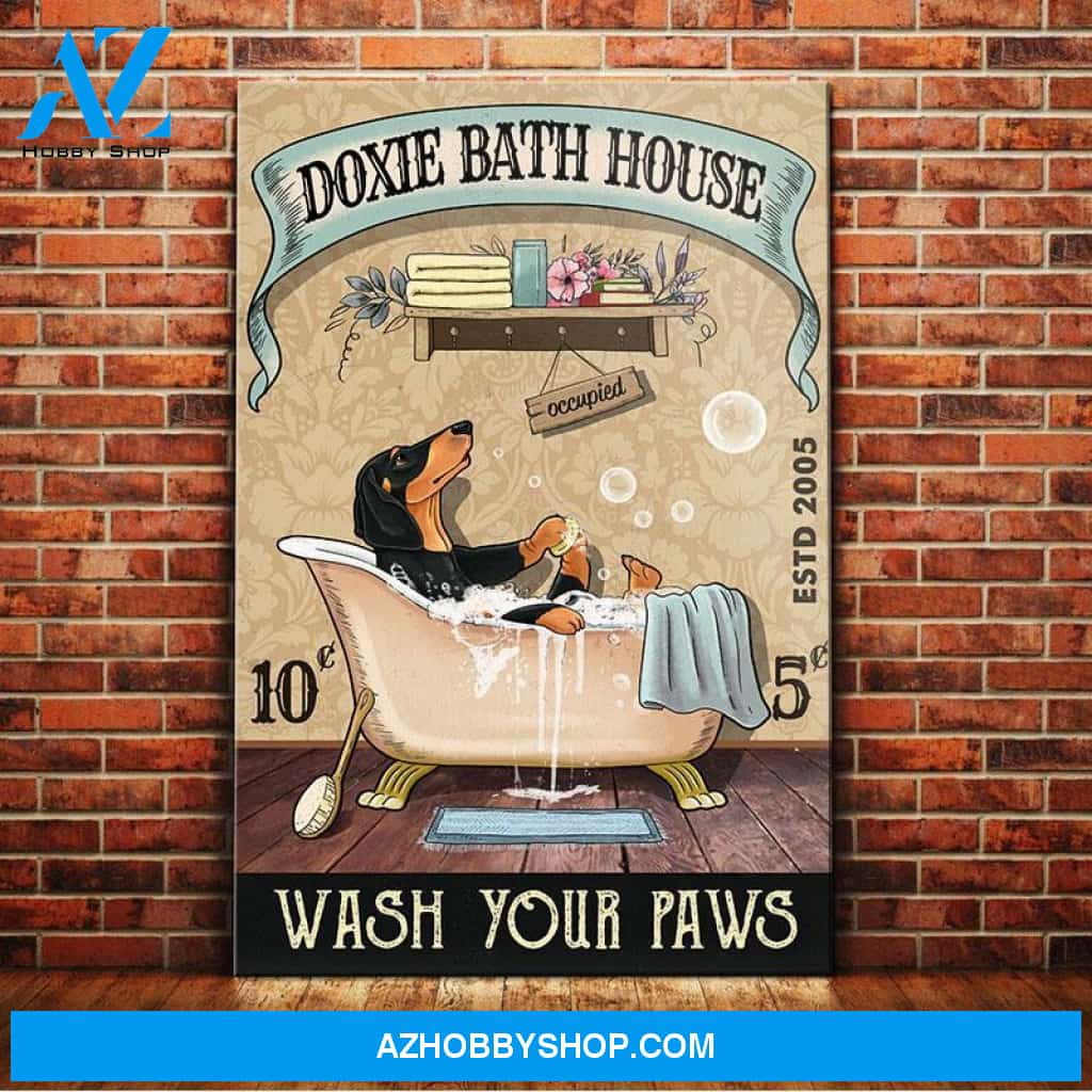 Dachshund Dog Bath House Canvas Wall Art, Wall Decor Visual Art
