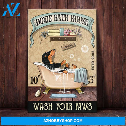 Dachshund Dog Bath House Canvas Wall Art, Wall Decor Visual Art