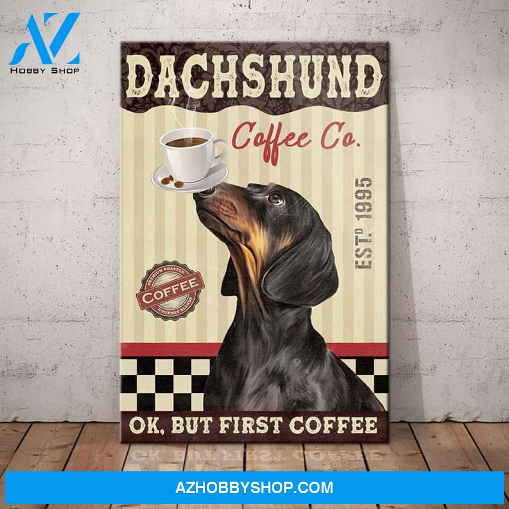 Dachshund Dog Coffee Company Canvas Wall Art, Wall Decor Visual Art
