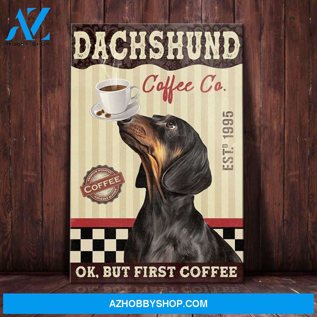 Dachshund Dog Coffee Company Canvas Wall Art, Wall Decor Visual Art
