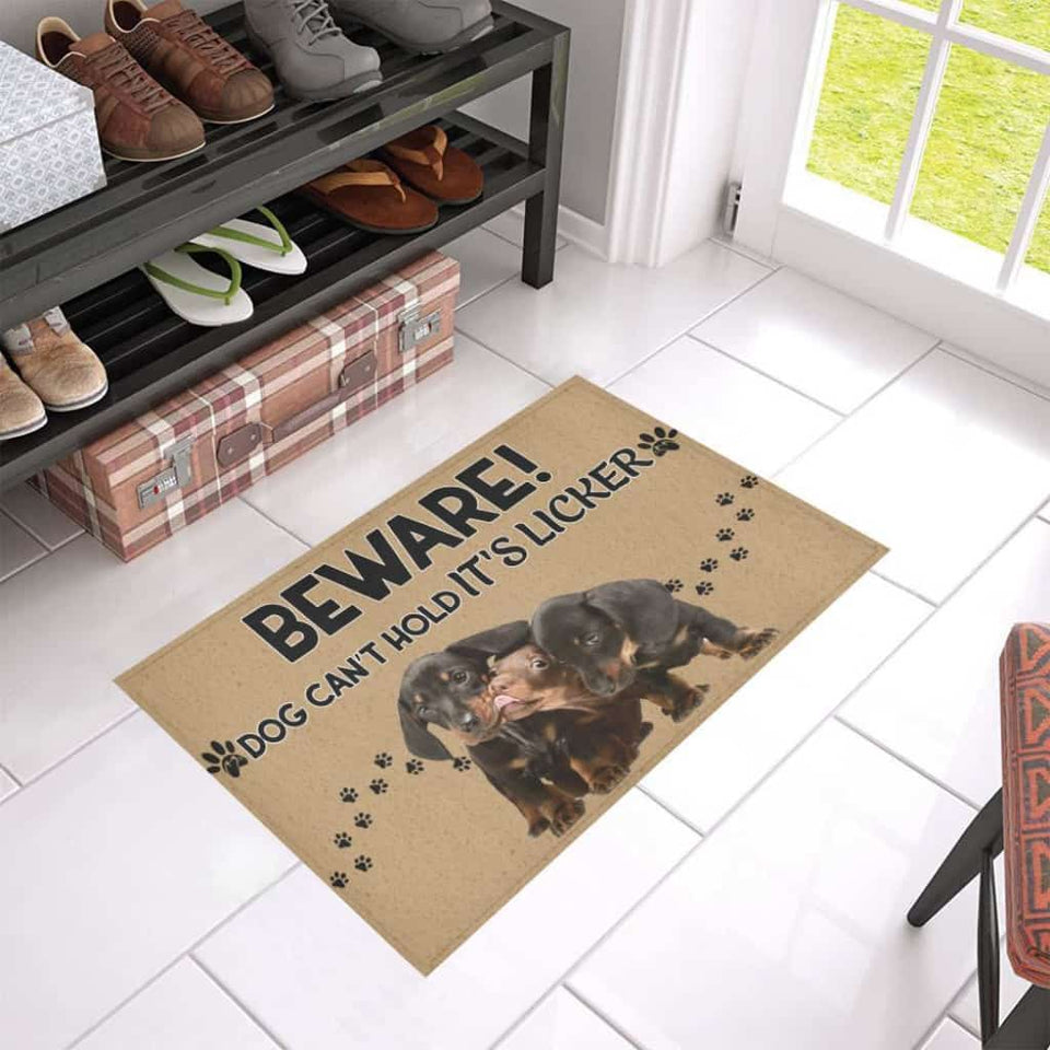 Dachshund Dogs Beware Can't Hold It's Licker Doormat Welcome Mat