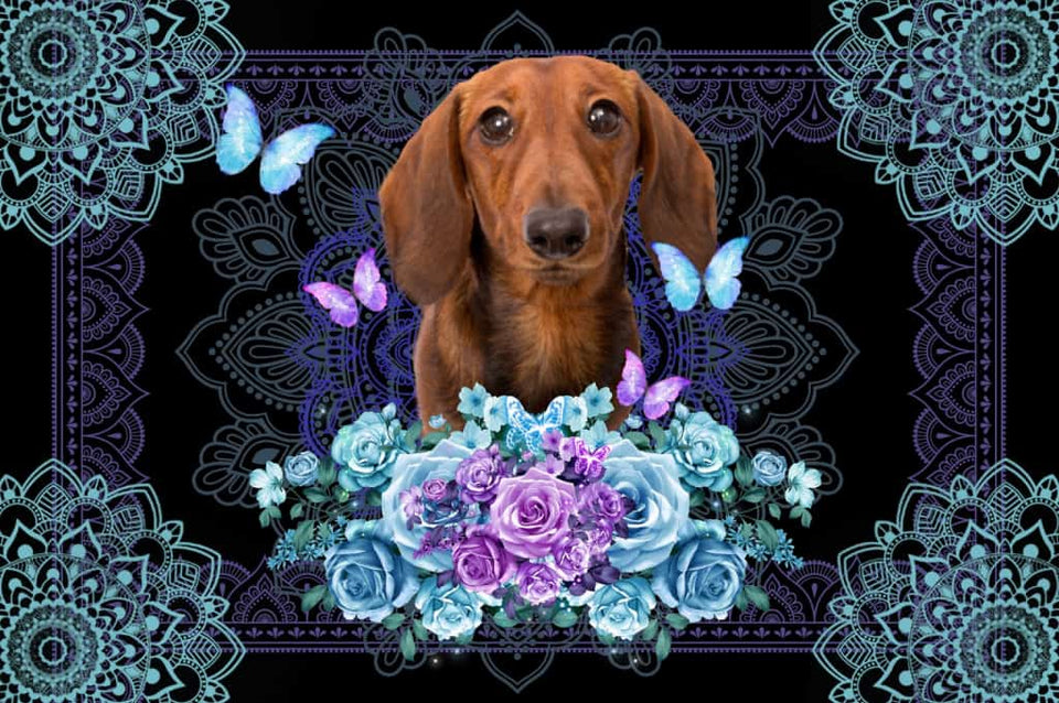 Dachshund Dogs Blue Floral Background Doormat Welcome Mat