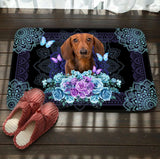 Dachshund Dogs Blue Floral Background Doormat Welcome Mat