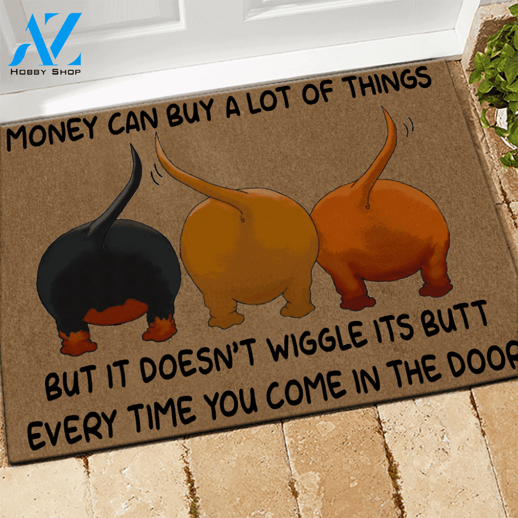 Dachshund Doormat Money Can Buy A Lot Of Things | Welcome Mat | House Warming Gift