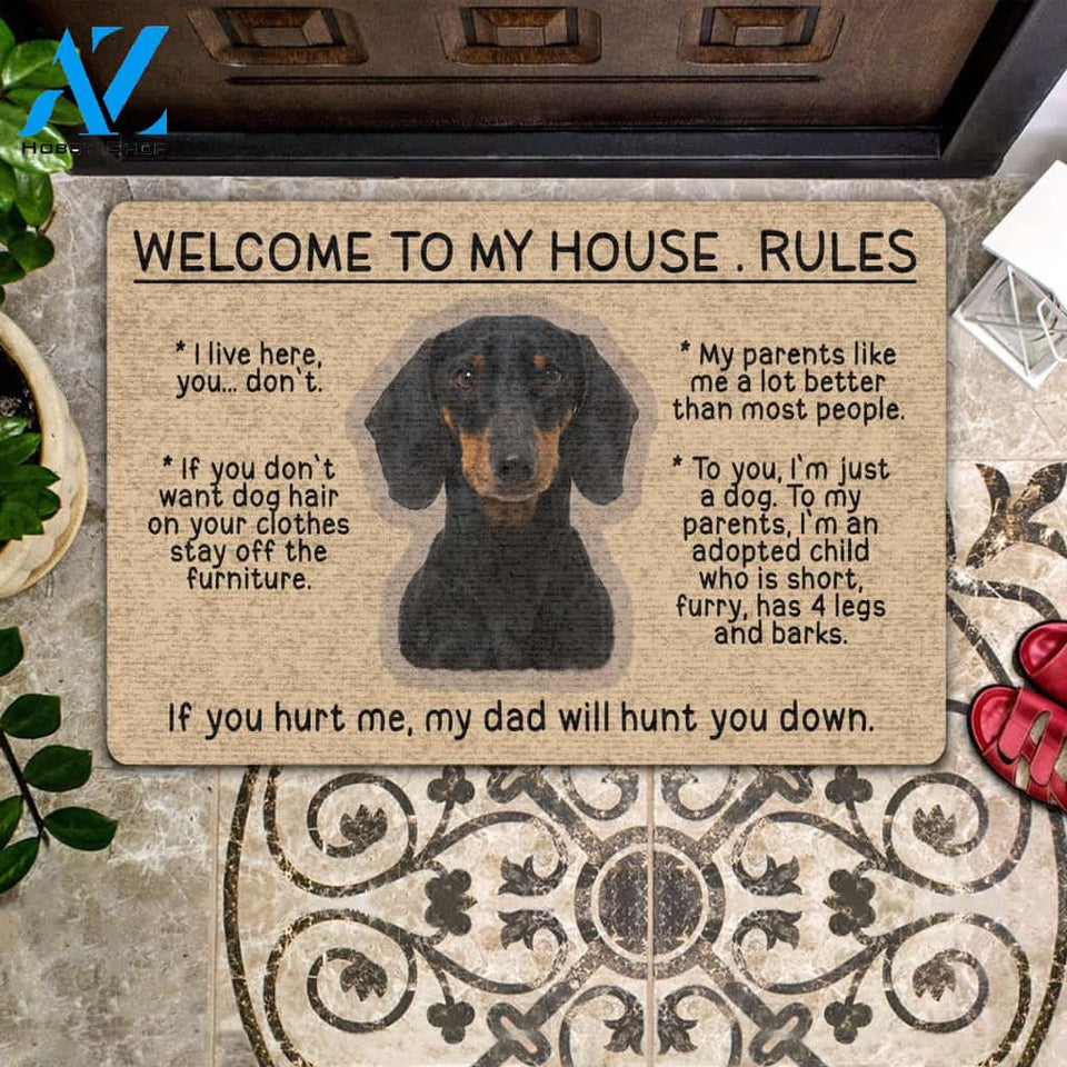 Dachshund Doormat Welcome To My House Rules Welcome Mat House Warming Gift Home Decor Gift for Dog Lovers Funny Doormat Gift Idea