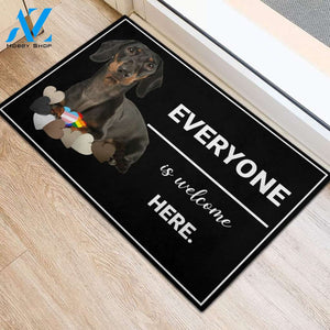 Dachshund everyone is welcome here rubber base doormat, Gift For Dog lovers, Gift For Family Friends Home Decor Warm House Gift Welcome Mat