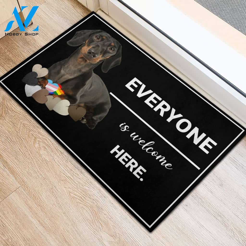 Dachshund everyone is welcome here rubber base doormat, Gift For Dog lovers, Gift For Family Friends Home Decor Warm House Gift Welcome Mat