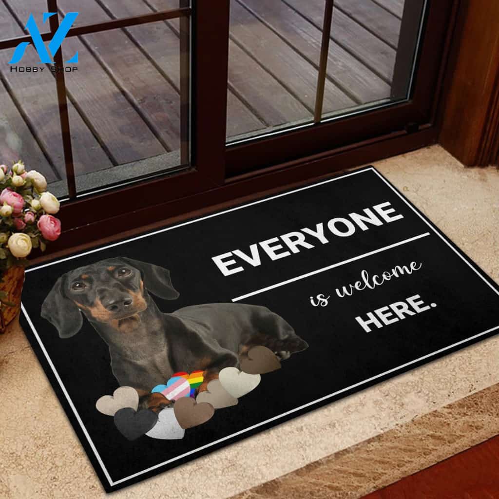 Dachshund Everyone Is Welcome Here Rubber Base Doormat | Welcome Mat | House Warming Gift