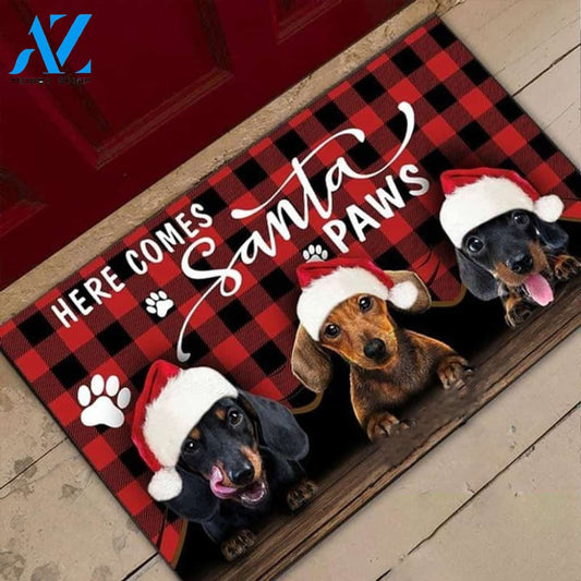 Dachshund Family Christmas Xmas Plaid Doormat Here Comes Santa Paws Doormat Welcome Mat Housewarming Home Decor Funny Doormat Gift For Friend
