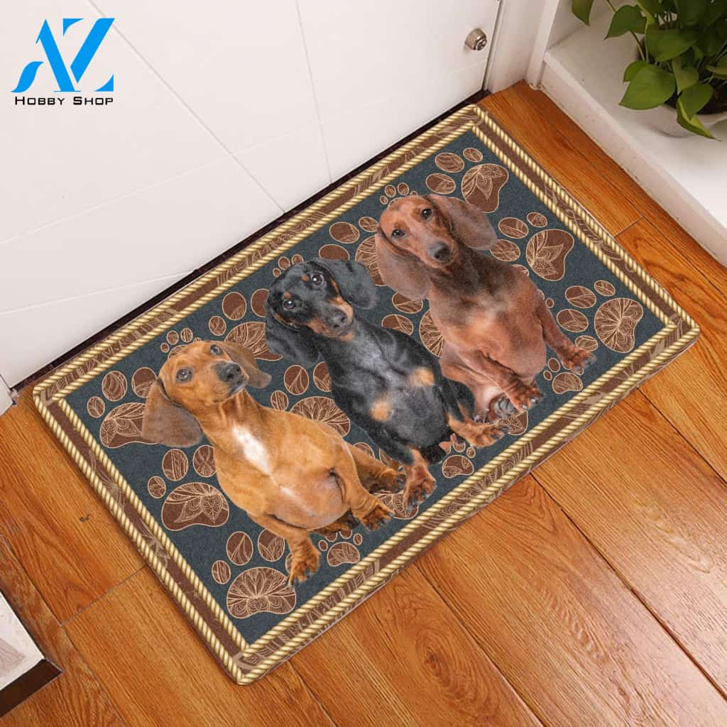 Dachshund Flower Paw - Dog Doormat | Welcome Mat | House Warming Gift