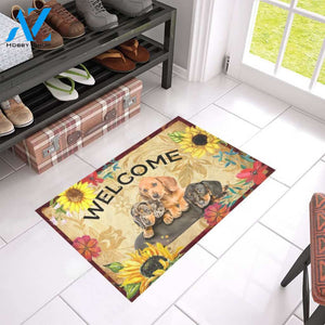 Dachshund Flower Welcome doormat | Welcome Mat | House Warming Gift