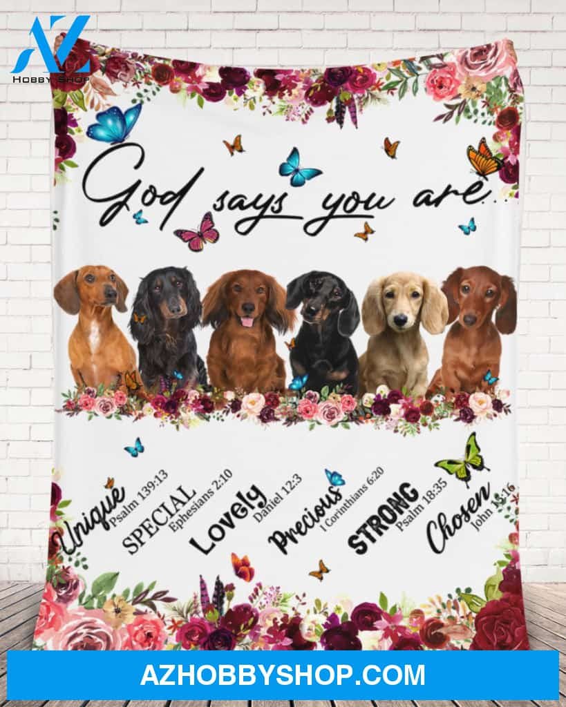 Dachshund - God Says You Are - Floral Butterflies Blanket Gift for Dog Lovers Birthday Gift Home Decor Bedding Couch Sofa Soft and Comfy Cozy