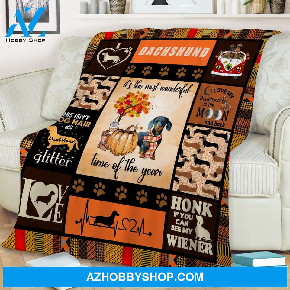 Dachshund Halloween Thanksgiving The Most Wonderful Time Of The Year Blanket Gift For Dog Lovers Birthday Gift Home Decor Bedding Couch Sofa Soft and Comfy Cozy