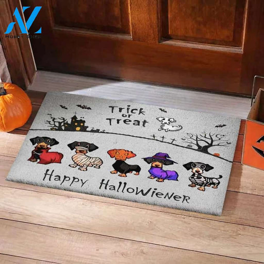 Dachshund Happy Halloweener Easy Clean Welcome DoorMat | Felt And Rubber | 40x60 cm | 45x75 cm | 60x90 cm | Colorful | DO1482