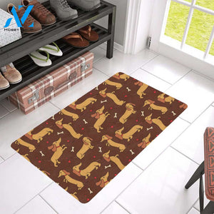 Dachshund Happy Print Pattern Rubber Doormat