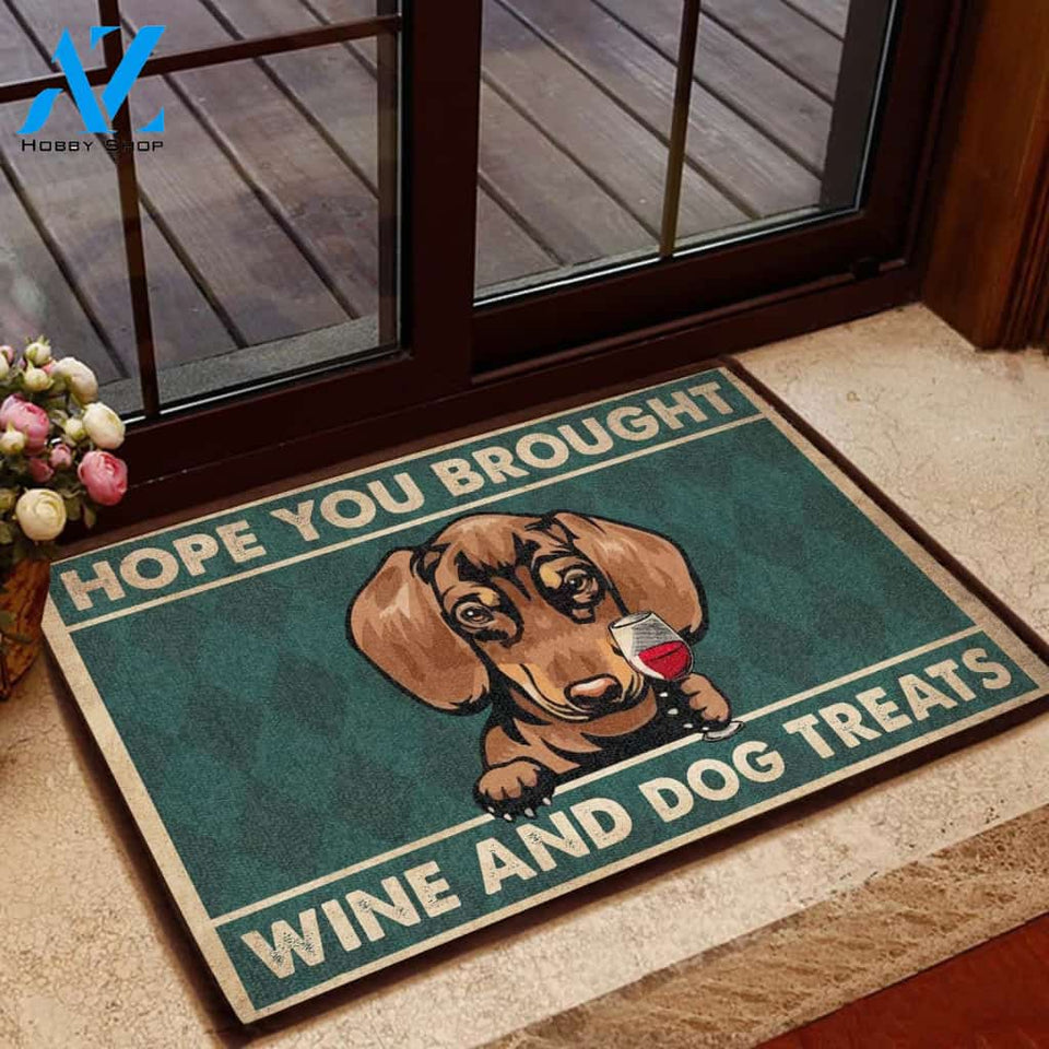 DACHSHUND &#8211; HOPE YOU BROUGHT WINE &#038; DOGS TREATS ALL OVER PRINTING DOORMAT