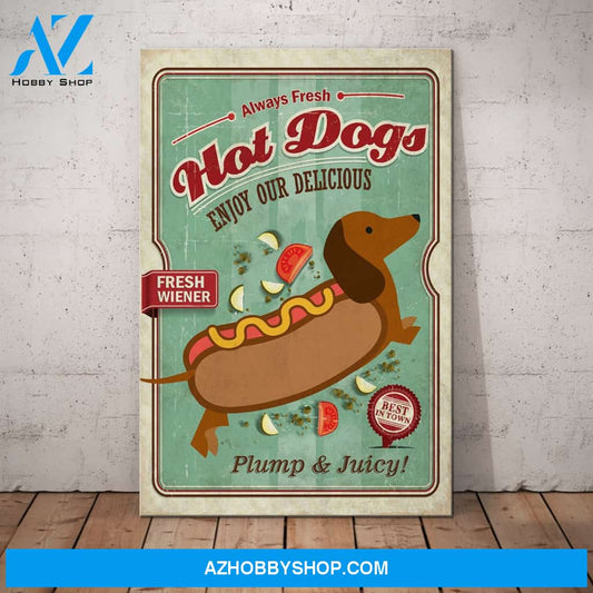 Dachshund Hot Dog Canvas Wall Art, Wall Decor Visual Art