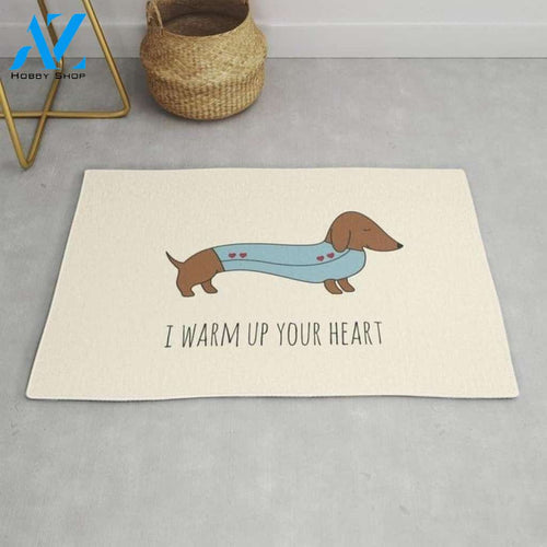 Dachshund I Warm Up Your Heart Doormat Indoor And Outdoor Mat Entrance Rug Sweet Home Decor Housewarming Gift Gift For Friend Family Stem Feminist