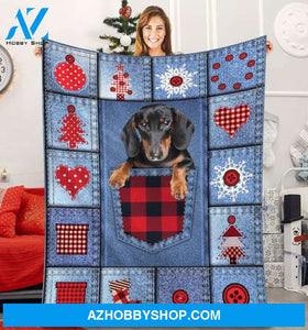 Dachshund In Demin Pocket Christmas Blanket Gift for Dog Lovers Birthday Gift Home Decor Bedding Couch Sofa Soft and Comfy Cozy