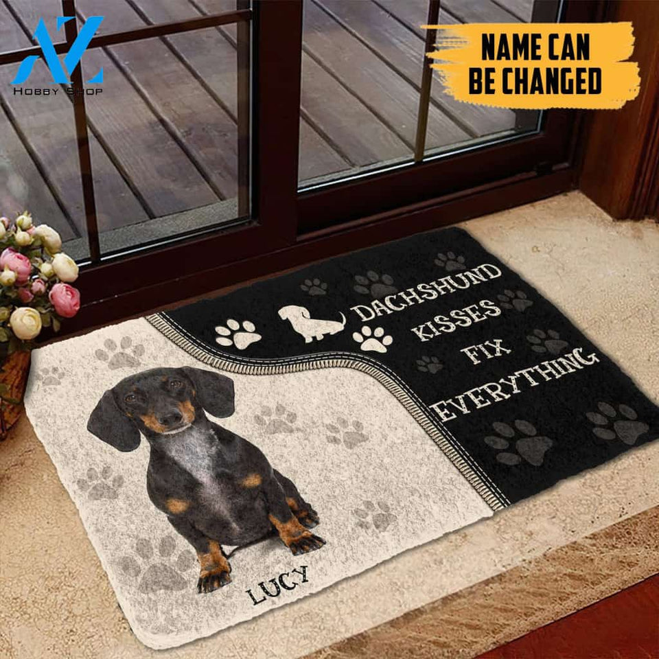 Gearhumans Gearhuman 3D Dachshund Kisses Fix Anything Custom Name Doormat