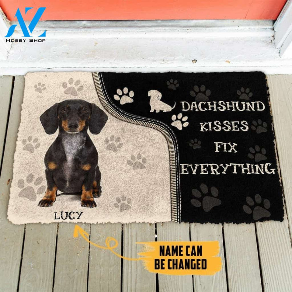 Gearhumans Gearhuman 3D Dachshund Kisses Fix Anything Custom Name Doormat