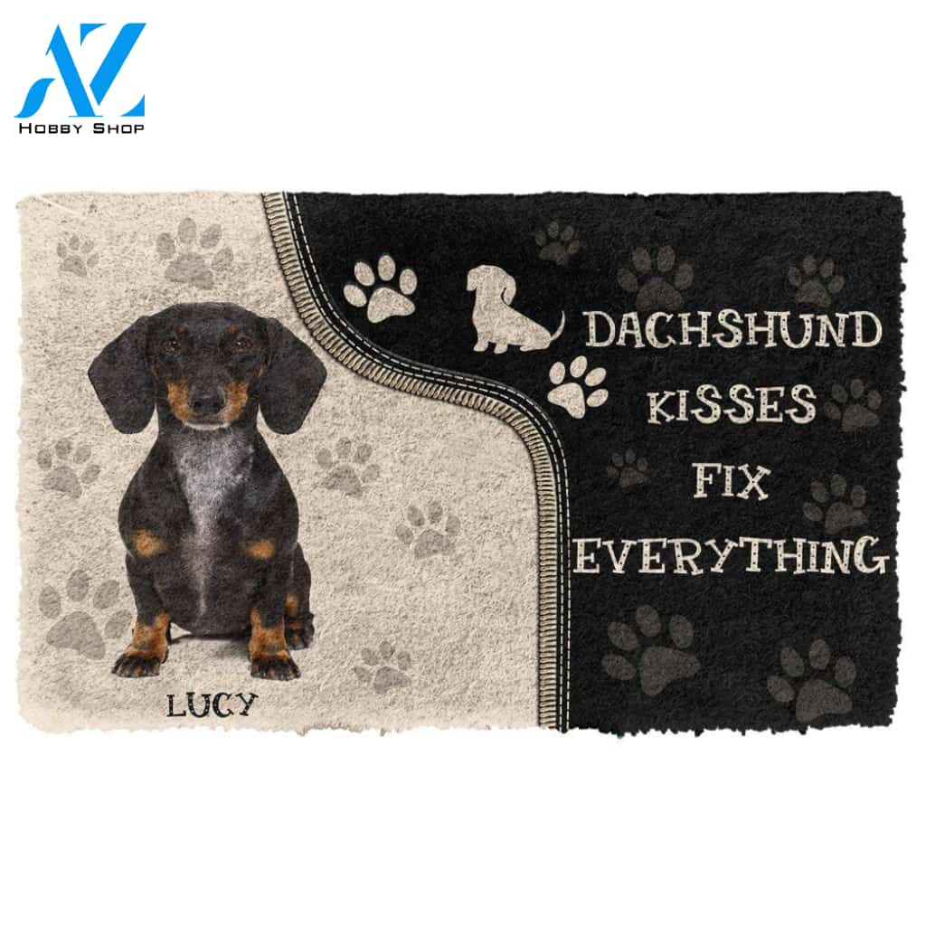 Gearhumans Gearhuman 3D Dachshund Kisses Fix Anything Custom Name Doormat