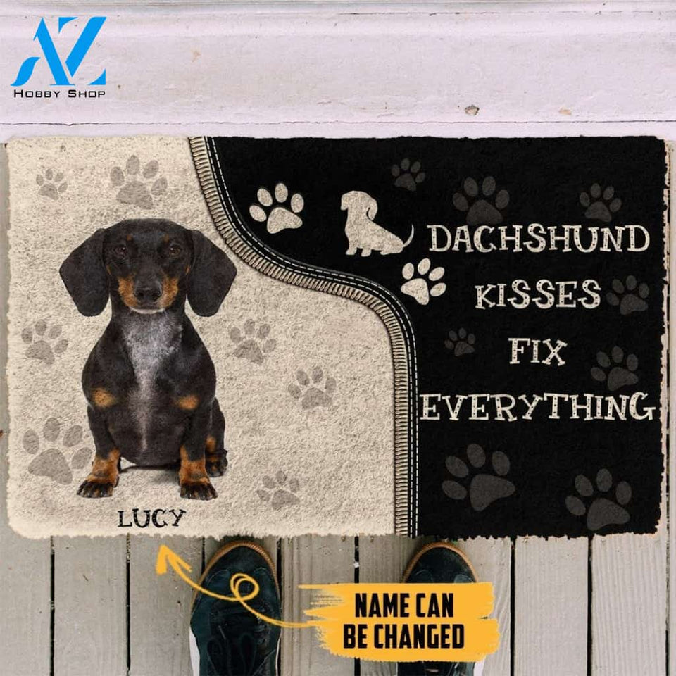 Gearhumans Gearhuman 3D Dachshund Kisses Fix Anything Custom Name Doormat