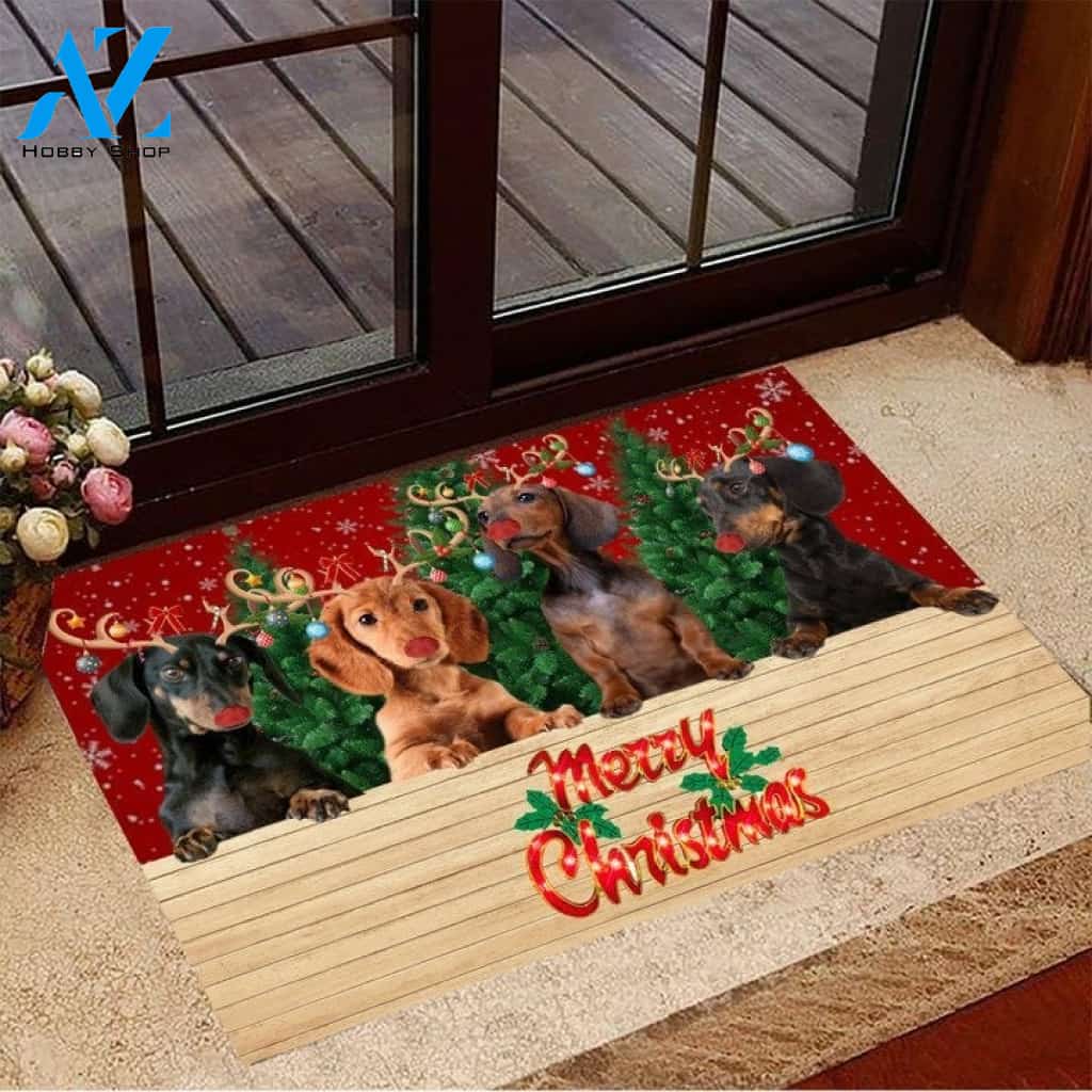 Dachshund Merry Christmas Holiday Front Doormat Funny Gift For Dog Lovers Birthday Gift Home Decor Warm House Gift Welcome Mat