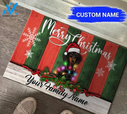 Dachshund Merry Xmas Personalized Funny Doormat Gift For Dog Lovers Home Decor Warm House Gift Welcome Mat