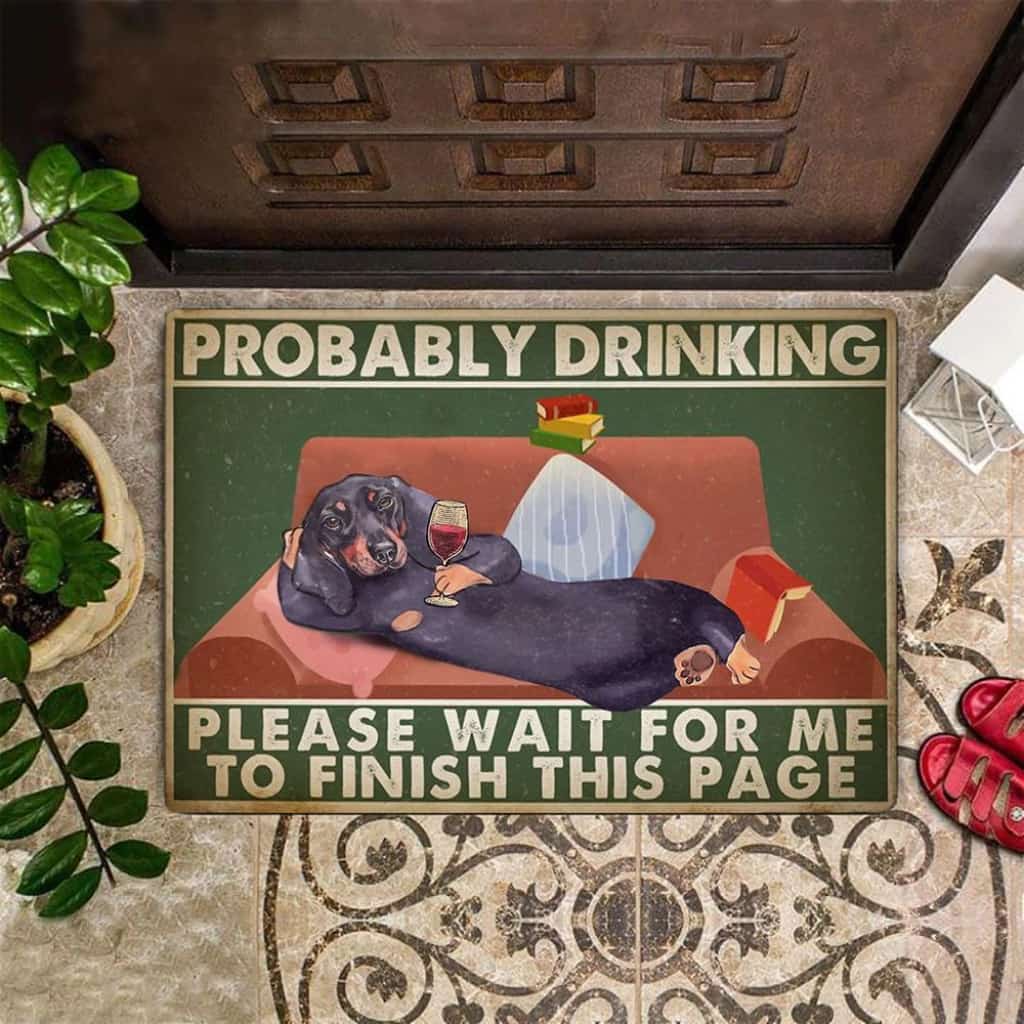 Entryway Mats Outdoor, Dachshund Probably Drinking Please Wait For Me Doormat Funny Outdoor Mat Sayings Family Gift, Outdoor Front Door Mats
