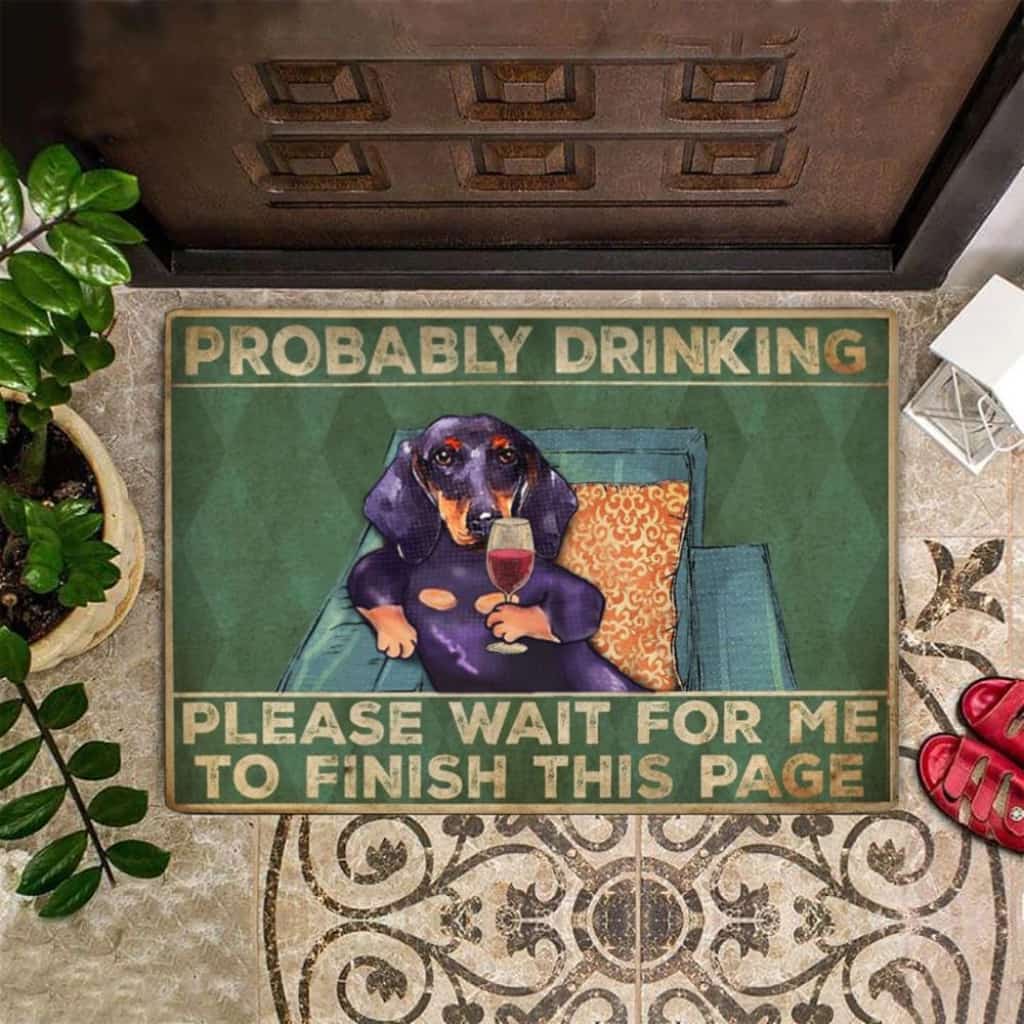 Entryway Mats Outdoor, Dachshund Probably Drinking Please Wait For Me Doormat Hilarious Fun Door Mat Indoor Outdoor, Outdoor Front Door Mats