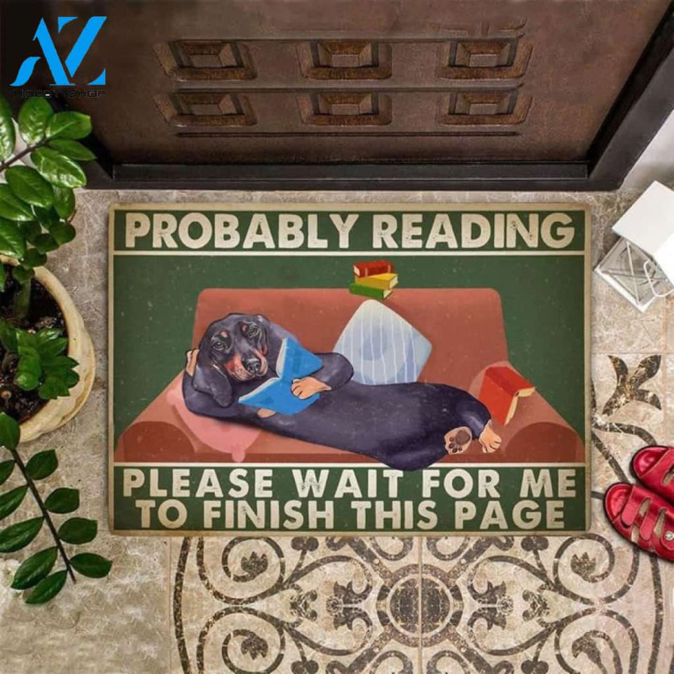 Dachshund Probably Reading Please Wait For Me Funny Sayings Book Doormat Gift For Dachshund Dog lovers Gift For Friend Family Home Decor Warm House Gift Welcome Mat