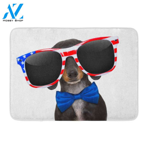 Dachshund Sausage Dog Wearing Sunglasses Of USA On Independence Day Doormat Welcome Mat House Warming Gift Home Decor Gift for Dog Lovers Funny Doormat Gift Idea