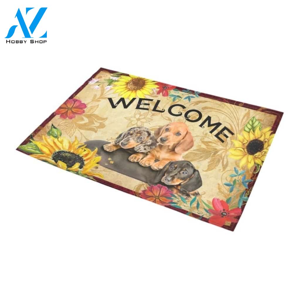 Dachshund Sunflower Pattern Printed Doormat Home Decor Gift For Dog Lovers