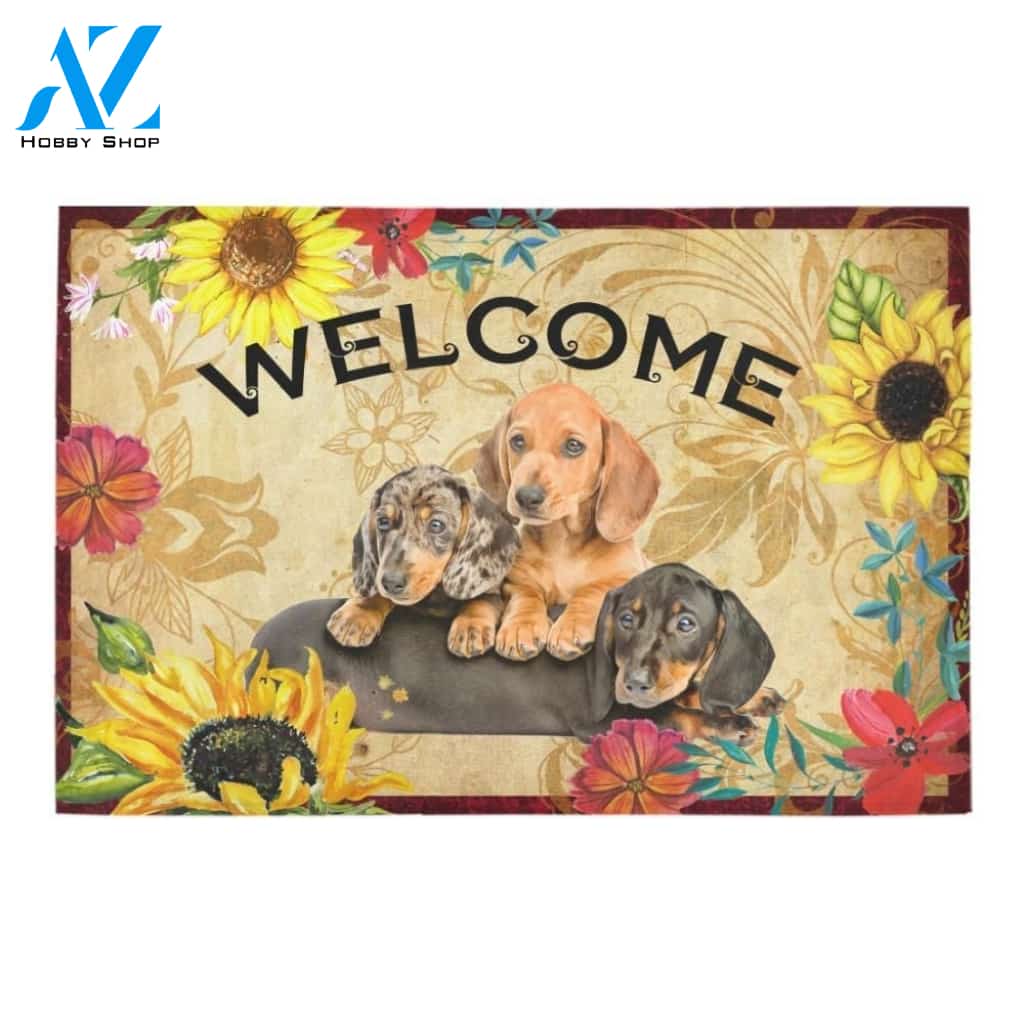 Dachshund Sunflower Pattern Printed Doormat Home Decor Gift For Dog Lovers
