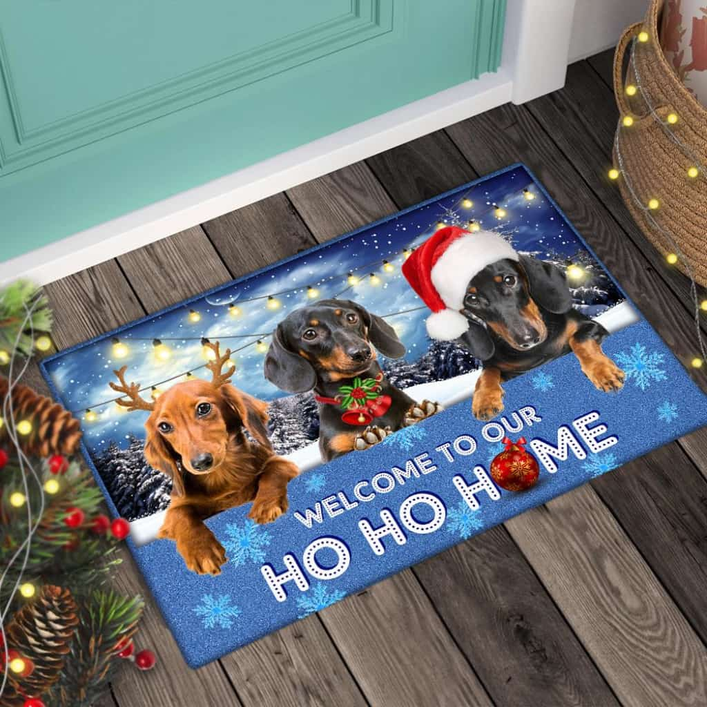 Dachshund Welcome To Our Ho Ho Home Merry Christmas Doormat Welcome Mat