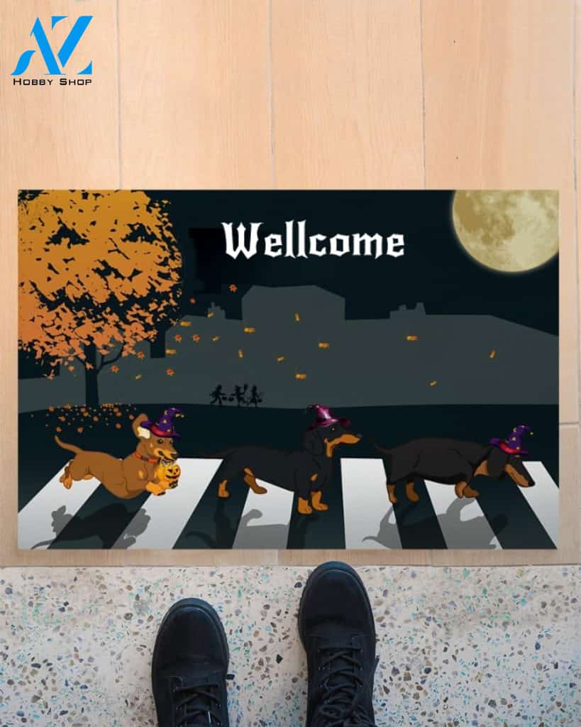 Dachshund Wellcome Crosswalk Doormat Housewarming Home Decor Funny Doormat Gift for Thanksgiving Halloween Christmas, Gift For Friend Family, Gift For Dog Lover