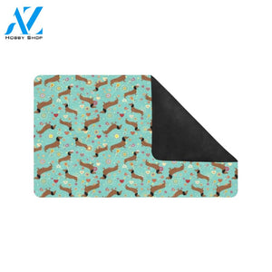 Dachshund with Floral Print Pattern Rubber Doormat