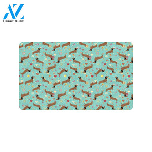 Dachshund with Floral Print Pattern Rubber Doormat